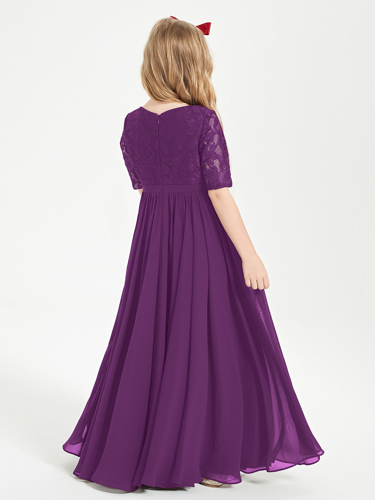 Lace Top Half Sleeved Junior Bridesmaids Dresses Grape